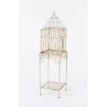 Property of a deceased estate - a white painted wire square section plant cage on stand.