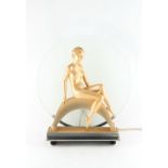 Property of a gentleman - an Art Deco chrome & painted plaster figural table lamp with frosted glass