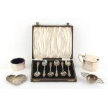 Property of a lady - a bag containing assorted silver including a cased set of six 1952 QEII
