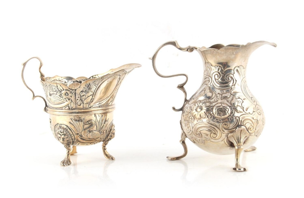 Property of a lady - a George II silver baluster cream jug, with trefid feet, London 1746; - Image 3 of 3