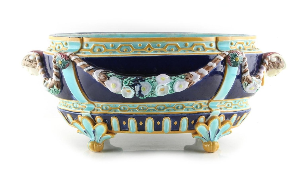 Property of a gentleman - a Victorian Joseph Holdcroft majolica planter, with mask handles, - Image 2 of 2