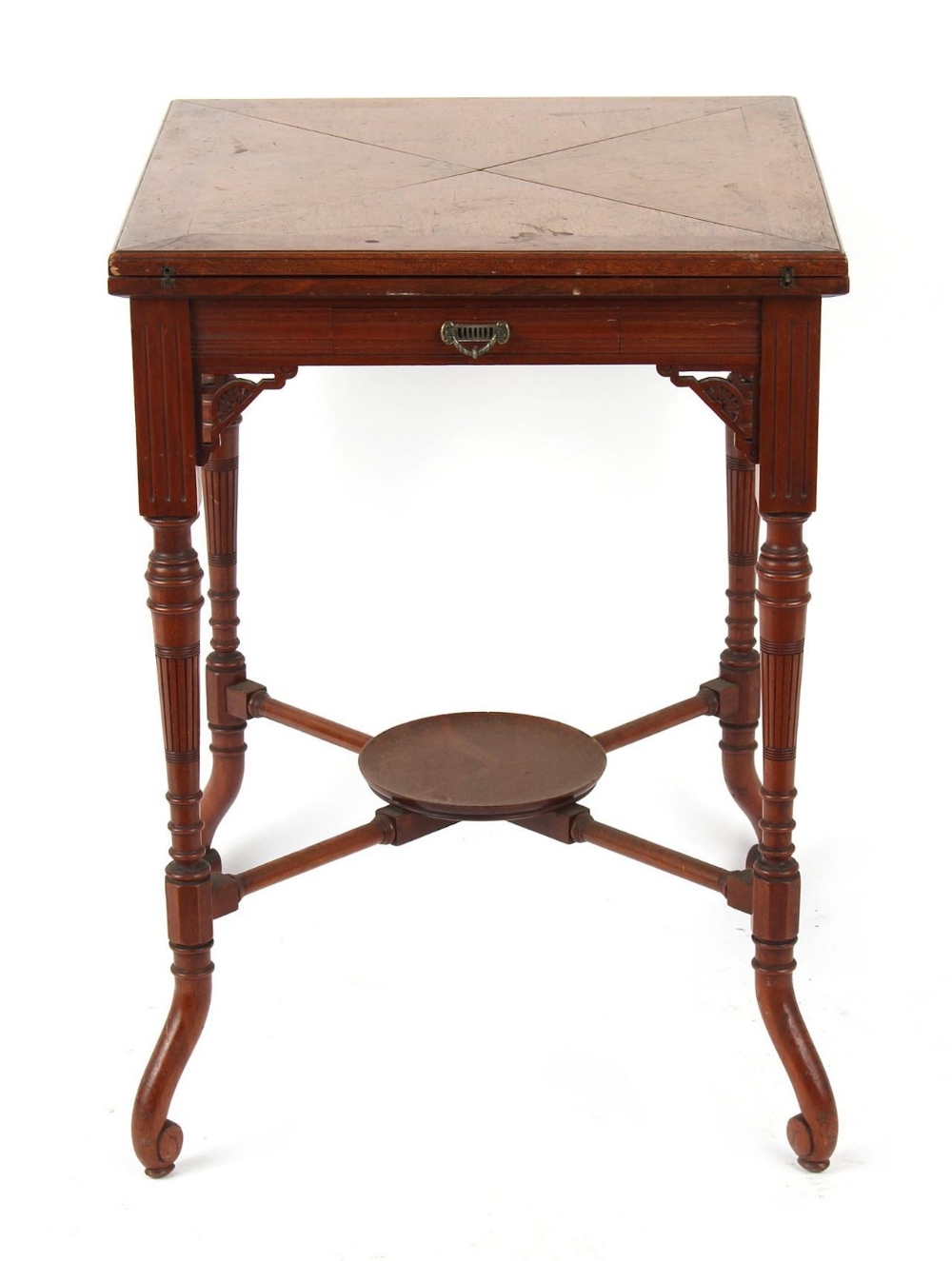 Property of a lady - a late Victorian envelope card table (one leaf loose).