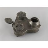 Property of a gentleman - a Dutch pewter trefoil inkstand, 18th / 19th century, with acanthus handle