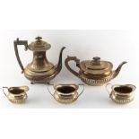Property of a deceased estate - a matched silver five piece tea & coffee set with half fluted