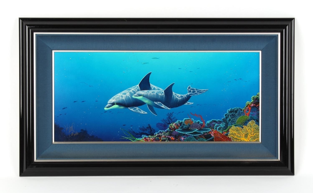 Property of a deceased estate - Kim (?) (modern, Hawaii, U.S.A.) - DOLPHINS OVER REEF - acrylic on