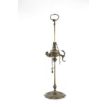 Property of a lady - an 19th century bronze twin light adjustable oil lamp in the antique Roman