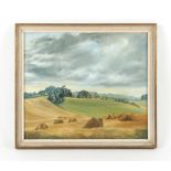 Property of a deceased estate - 20th century - LANDSCAPE WITH HAY BALES IN FIELD - oil on canvas, 25