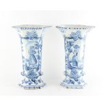 Property of a gentleman - a pair of Dutch Delft blue & white vases, of hexagonal section, late