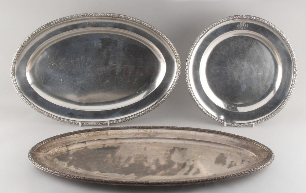 Property of a deceased estate - a set of three early 20th century French silver serving dishes,