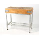 Property of a lady - a modern butcher's block, on metal stand, 37ins. (94cms.) long.