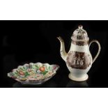 Property of a lady - an early 19th century pearlware baluster coffee pot, decorated with panels of