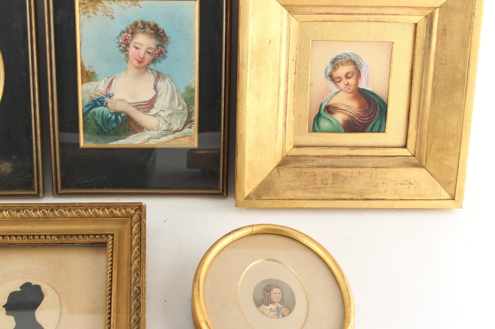 Property of a lady - a group of six framed portrait miniatures; together with a framed silhouette, - Image 2 of 3