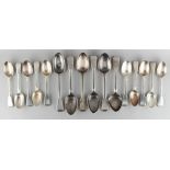 Property of a deceased estate - six Georgian silver fiddle pattern table spoons; together with ten