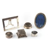 Property of a lady - two silver easel photograph frames; together with a silver inkwell; two