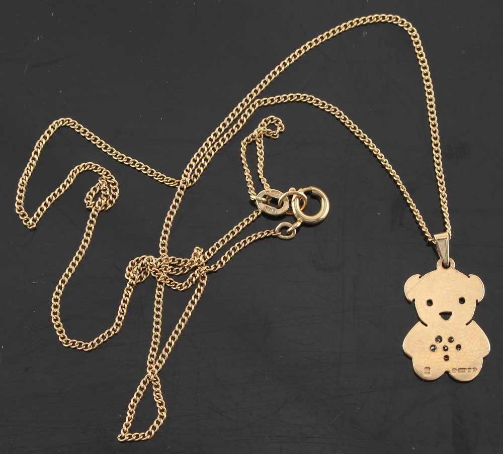 Property of a deceased estate - a 9ct gold teddy bear pendant set with six small round cut diamonds, - Image 2 of 2