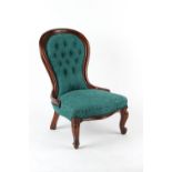 Property of a gentleman - a Victorian walnut & later pale blue patterned button upholstered spoon-