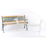 Property of a deceased estate - a white painted metal & wire garden bench; together with a wooden