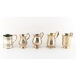 Property of a lady - five small 19th century William IV and Victorian silver tankards, the largest