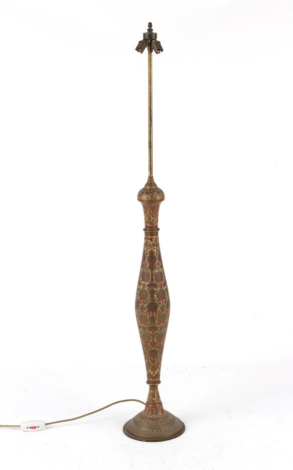 Property of a gentleman - a very large Indian brass slender baluster triple light table lamp, mid