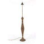 Property of a gentleman - a very large Indian brass slender baluster triple light table lamp, mid