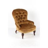 Property of a deceased estate - a Victorian walnut & gold draylon button upholstered nursing