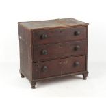 Property of a deceased estate - a very small George III oak chest of three long graduated drawers,