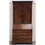 Property of a lady - an 18th century George III oak & mahogany banded bureau cabinet, 44.5ins. (