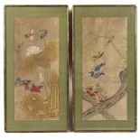 Property of a gentleman - a pair of paintings on silk depicting pond scenes, the paintings each 30.5