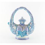 Property of a gentleman - an Indian or Ottoman Islamic turquoise & blue faience zoomorphic ewer