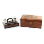 Property of a lady - a Victorian walnut writing box, 13.75ins. (35cms.) wide; together with a