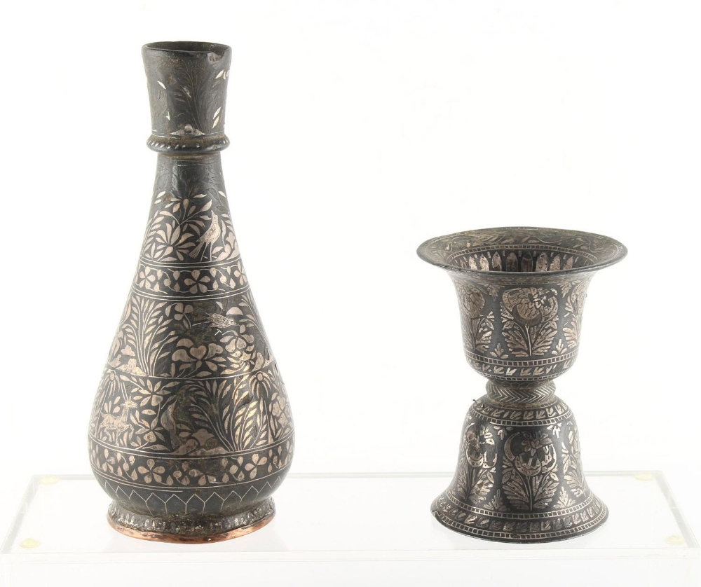 Property of a gentleman - a collection of Indian Deccan bidri ware items - two huqqa or hookah