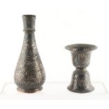 Property of a gentleman - a collection of Indian Deccan bidri ware items - two huqqa or hookah