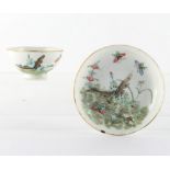 Property of a gentleman - a Chinese famille rose tea bowl and saucer painted with butterflies