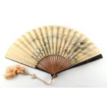 Property of a lady - a late 19th / early 20th century Japanese painted silk fan, painted to one side