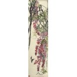 A good Chinese scroll painting on paper depicting butterflies & flowers, by Wang Zhu Jiu (1900-