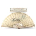Property of a lady - a late 19th century painted silk & lace fan, with mother-of-pearl & ivory