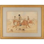 Property of a gentleman - English school, 19th century - HUNTING SCENE WITH THREE HUNTSMEN AND