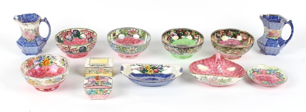 Property of a lady - a collection of twelve Maling lustre items including Azalea & Peony Rose, the