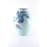 Property of a gentleman - a Korean or Japanese porcelain ovoid vase, painted in grey/blue & iron red