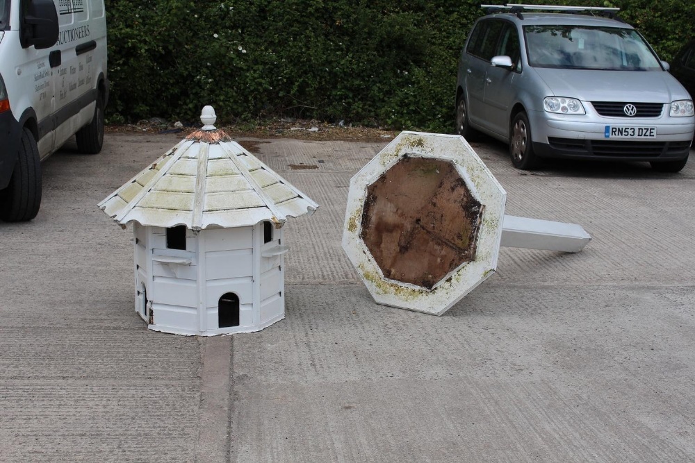 Property of a deceased estate - a white painted wooden two-tier dovecote, with stand, the dovecote