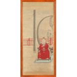 A late 19th / early 20th century Chinese painting on paper depicting a dignitary seated on