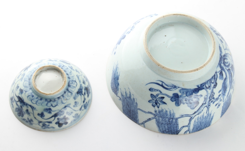 Property of a lady - an 18th century Chinese blue & white bowl, painted with flowers & shrubs - Image 2 of 6