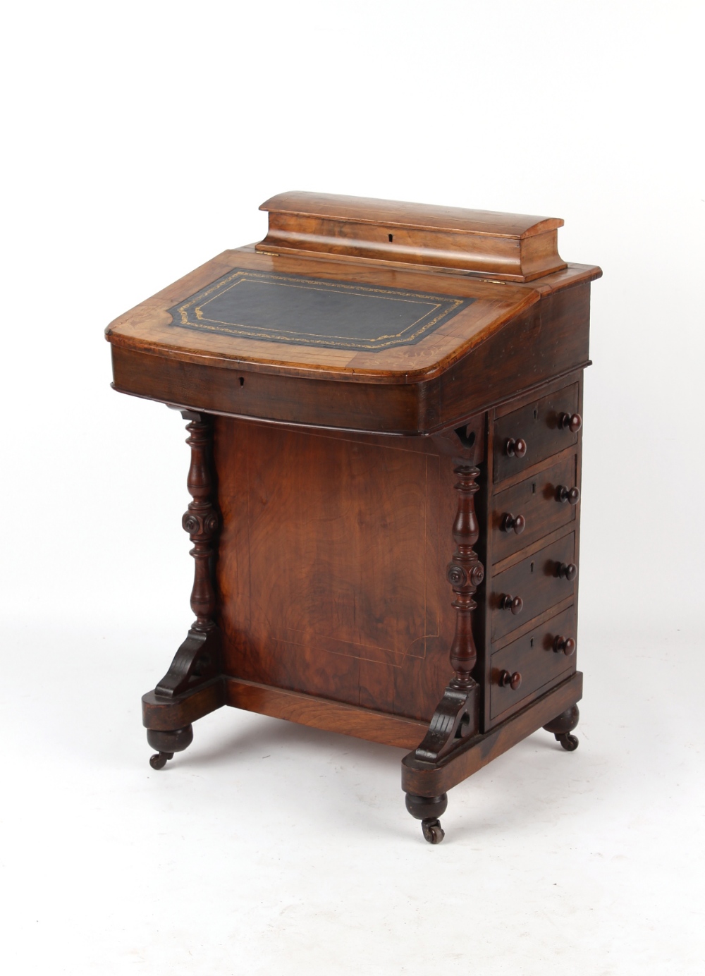 Property of a deceased estate - a Victorian walnut & marquetry inlaid davenport.