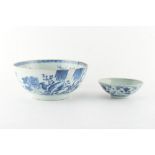 Property of a lady - an 18th century Chinese blue & white bowl, painted with flowers & shrubs