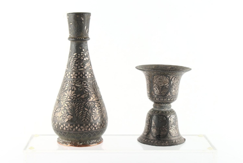 Property of a gentleman - a collection of Indian Deccan bidri ware items - two huqqa or hookah - Image 2 of 2