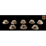 A set of eight Japanese Satsuma cups & saucers by Kinkozan, late Meiji period (1868-1912), gilt 3-