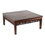 A Chinese hongmu square topped kang table, late 19th / early 20th century, 36.25ins. (92cms.)