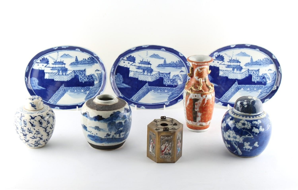 Property of a gentleman - three Chinese blue & white ovoid ginger jars, late 19th / early 20th