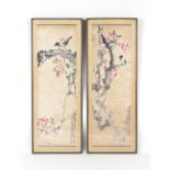 Property of a gentleman - a pair of Chinese paintings on paper depicting birds among blossoming