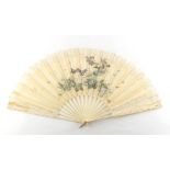 Property of a lady - a late 19th century painted silk & lace fan, with bone guards & sticks, painted